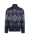 Brunello Cucinelli Geometric Jacquard Cardigan In Wool And Cashmere In Blue
