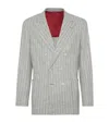 Brunello Cucinelli Double-breasted Blazer In Pinstripe Pattern In Grey