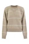 Brunello Cucinelli Alpaca, Cotton And Wool Sweater With Sequins In Beige