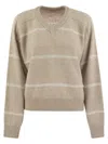 Brunello Cucinelli Alpaca, Cotton And Wool Sweater With Sequins In Beige