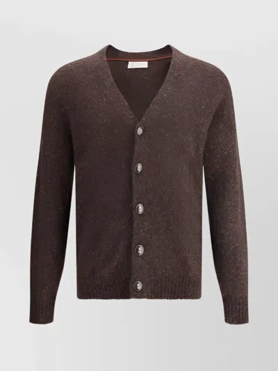 Brunello Cucinelli Alpaca Knit Cardigan Ribbed Hem In Burgundy