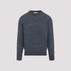 Brunello Cucinelli Blue Crewneck Sweater With A Melange Effect In Gray