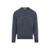 Brunello Cucinelli Blue Crewneck Sweater With A Melange Effect In Gray