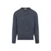 Brunello Cucinelli Blue Crewneck Sweater With A Melange Effect In Gray