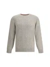 Brunello Cucinelli Grey Melange Cashmere Sweater In Neutral