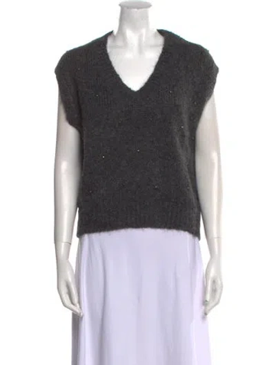 Pre-owned Brunello Cucinelli Alpaca V-neck Sweater In Gray