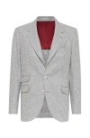 BRUNELLO CUCINELLI BRUNELLO CUCINELLI ALPACA, WOOL AND COTTON HOUNDSTOOTH DECONSTRUCTED CAVALLO BLAZER