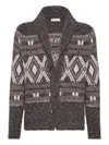 Brunello Cucinelli Wool Cardigan V-neck Geometric Pattern In Gray