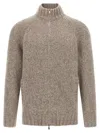 Brunello Cucinelli Alpaca Wool Cardigan With Ribbed Cuffs In Brown