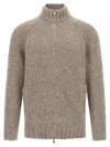 Brunello Cucinelli Alpaca Wool Cardigan With Ribbed Cuffs In Brown