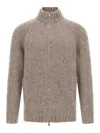 Brunello Cucinelli Alpaca Wool Cardigan With Ribbed Cuffs In Gray