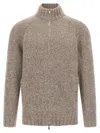 Brunello Cucinelli Alpaca Wool Cardigan With Ribbed Cuffs In Brown