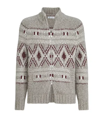 Brunello Cucinelli Alpaca-wool-cashmere Zipped Cardigan In Multi