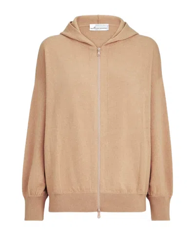 Brunello Cucinelli Alpaca Wool Hooded Cardigan In Brown