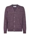 Brunello Cucinelli V-neck Long Sleeve Sweater With Ribbed Cuffs And Hem In Purple