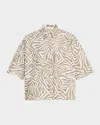 Brunello Cucinelli Animalier-print Short-sleeve Button-down Shirt In C003 Khaki