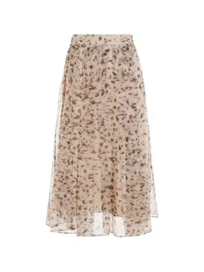 Brunello Cucinelli Printed Silk A-line Midi Skirt In Brown