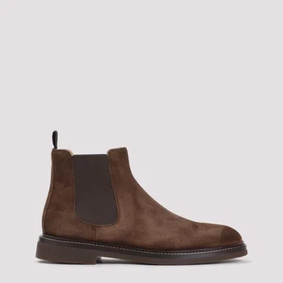 Brunello Cucinelli Suede Ankle Boots In Brown