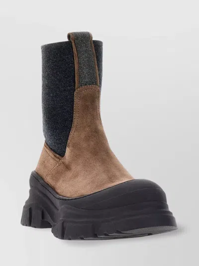 Brunello Cucinelli Ankle Boots Suede Lug Sole