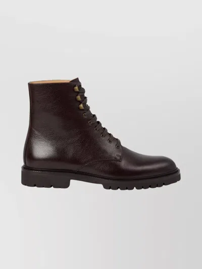 Brunello Cucinelli Ankle Boots With Round Toe And Leather In Brown