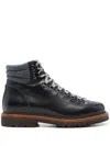 Brunello Cucinelli Lace-up Leather Ankle Boots In Blue