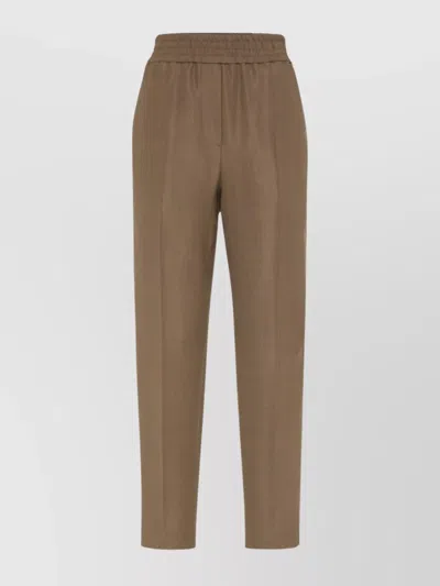 Brunello Cucinelli Ankle Length Pleated Linen Trousers In Brown