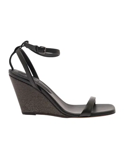 Brunello Cucinelli Ankle Strap Wedge Sandals In Black