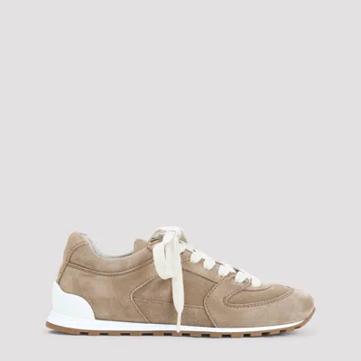 Brunello Cucinelli Antelope Suede Leather Slim Sneakers In Neutral