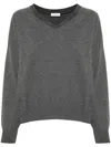 Brunello Cucinelli Knitted Cashmere V-neck Sweater With Ribbed Cuffs