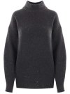 Brunello Cucinelli Ribbed Mock Neck Sweater With Subtle Sparkling Accents In Black