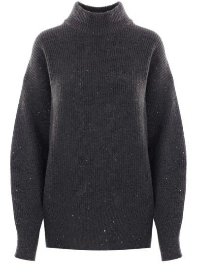 BRUNELLO CUCINELLI BRUNELLO CUCINELLI ANTHRACITE MOCK NECK M/L KNITWEAR