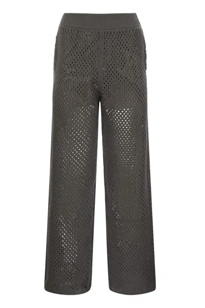 BRUNELLO CUCINELLI ANTHRACITE NET KNIT COTTON TROUSERS FOR WOMEN
