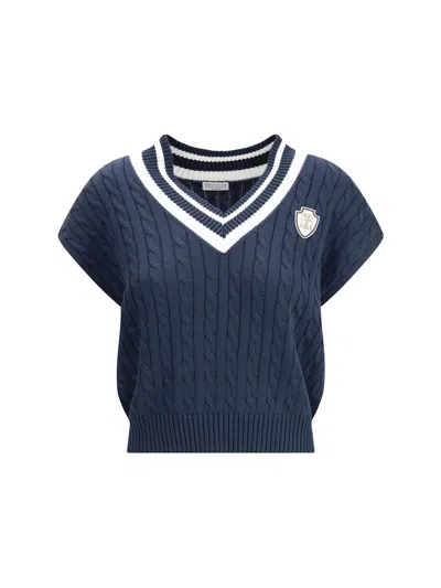 Brunello Cucinelli Aran-patterned Vest In Blue