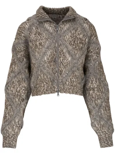 Brunello Cucinelli Argyle Cardigan In Neutrals