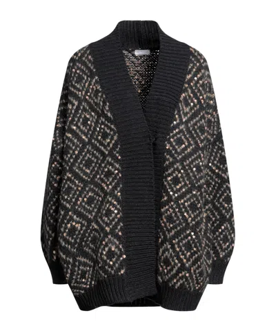 Brunello Cucinelli Argyle Knit Cardigan In Black