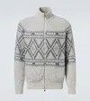 Brunello Cucinelli Argyle Wool, Silk And Cashmere Cardigan In Gray