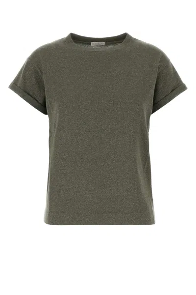 Brunello Cucinelli Army Green Cashmere-silk Blend T-shirt