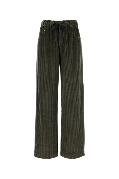 Brunello Cucinelli Army Green Corduroy Wide-leg Pant