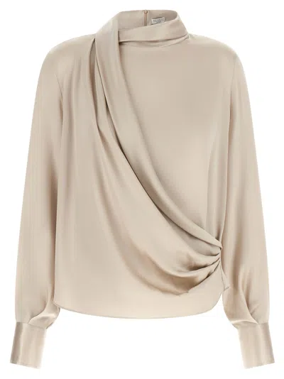 Brunello Cucinelli Asymmetric Draped Blouse In Neutral