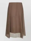 Brunello Cucinelli Asymmetric Flared Midi Skirt With Stitched Accents In Brown