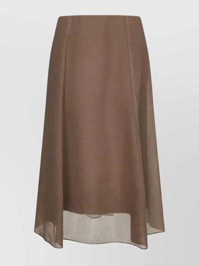 BRUNELLO CUCINELLI ASYMMETRIC FLARED MIDI SKIRT WITH STITCHED ACCENTS