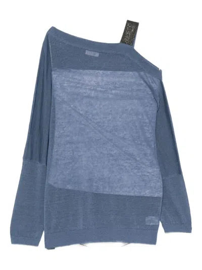 Brunello Cucinelli Asymmetric Knitted Top In Blue