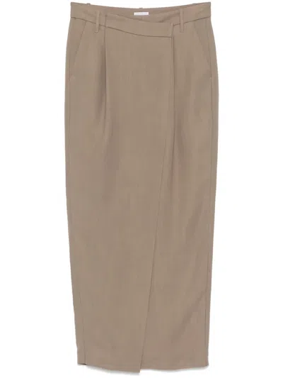 Brunello Cucinelli Asymmetric Midi Skirt In Brown