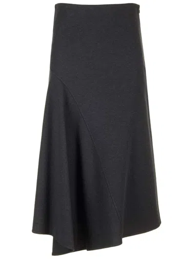 Brunello Cucinelli Asymmetric Midi Skirt In Grey