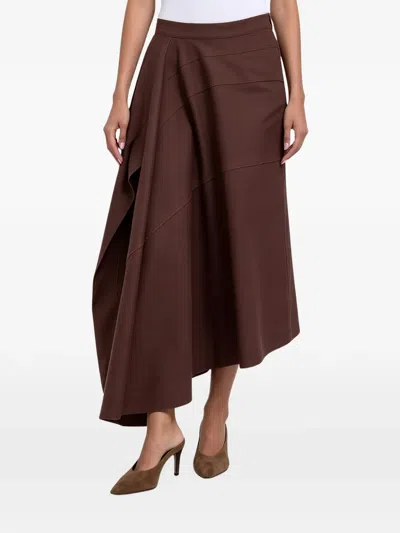 Brunello Cucinelli Asymmetric Tiered-effect Skirt In Brown