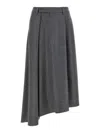 Brunello Cucinelli Wool Skirt With Asymmetrical Hem And Pleated Design In Gray