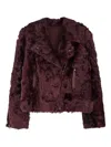 Brunello Cucinelli Asymmetrical-zip Shearling Jacket In Burgundy