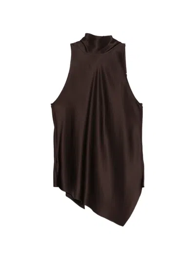 Brunello Cucinelli Asymmetric-hem Silk Top In Brown