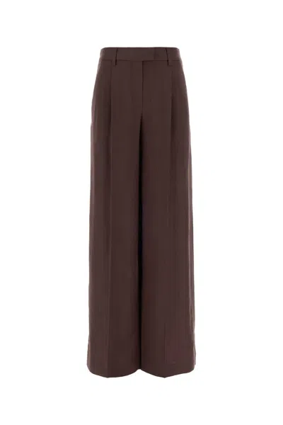 Brunello Cucinelli Viscose Blend Wide Leg Tailored Pant In Burgundy