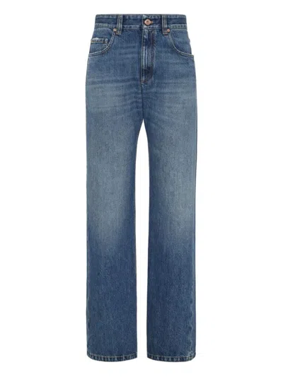 Brunello Cucinelli Authentic Denim Column Jeans With Jewelry Clothing In Blue